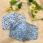立体マスク 二枚セット＊小花柄　ブルー＊大人用＊夏用マスク