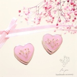 mini pink flower heart♡　ピアス/樹脂ノンホールピアス（イヤリング）