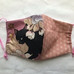 ［マスク］和柄　黒猫と花柄