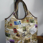 ho様オーダー品：USA生地　切手柄の裏なしショッピングバッグ