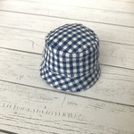 クロッシュ帽　青チェック