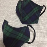 布マスク　綿生地　立体型　二重仕上　紺×緑色