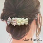 【送料無料】リボンバレッタ　リボンいっぱい　大人可愛い　花柄　ピンク　エクリュ　ヘアバレッタ　キラキラストーン付き