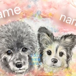 ハガキにがおえワンちゃん2名様（水彩画似顔絵ペットにがおえ 犬 ハガキサイズ、うちの子ポストカード ）父の日母の日お誕生日プレゼントにも