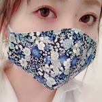 ゴム通し済み⭐︎*【医療従事者監修‼︎】ブルー花柄・手作り立体マスク☻ ♡