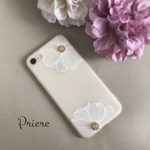＊花ビジューiPhoneシリコンケース＊ホワイト(6/6s/7/8)＊送料無料