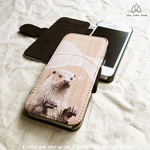 カワウソ & wave ウッド 手帳型 iphone ケース[iPhone6s, 6s Plus, 6, 6 Plus,5/5s, 5C, 4/4s]★ kawaii cute アニマル