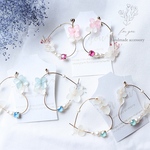 紫陽花とスワロフスキー♡　ハートフープピアス/樹脂ノンホールピアス（イヤリング）