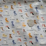 《約２５×１５０ｃｍ》綿麻　犬　アニマル　ブルー　水色　麻混　カットクロス　プードル　ダックス　キャバリア