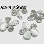 【D-0007】5pcs　キャッツアイストーン　花　ラインストーン付き　23×20mm　シルバー　クリア　チャーム