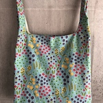 ハンドメイド♪レジ袋型バッグ　エコバッグ　小花　ブルー　マイバッグ