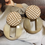 RUKIRIRIA #465 ベージュラタン×ベージュピアス  大ぶりピアス 大ぶりイヤリング 