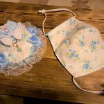 レディース薔薇柄の布マスク（飼い主様）＆cocoちゃんチョーカー24～27（わんにゃん用）・上品・飼い主様＆ペットちゃんのペアお楽しみセット・現品のみ