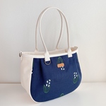中　ころりんショルダートート　紺すずらん刺繍バッグ生成帆布　2WAYバッグ 　斜め掛け　倉敷帆布　