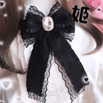 ♥姫♥キラッキラン♥ビジューレース♥ふりふりリボンブローチ♥量産型♥髪にもつけれる2Way♥ブラック♥
