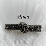 new ブラック革　 キラキラ リボンバレッタ クリスタルバレッタ ヘッドドレス