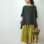 中厚リネン　すこし長めゆるだらプルオーバー（チャコール）