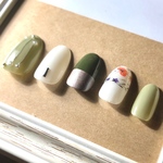 カーキと花柄　ネイルチップ 