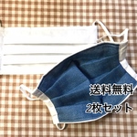 [送料無料]2枚セット プリーツマスク　ノーズワイヤー入り　表側が綿の白　内側はデニム風ダブルガーゼ