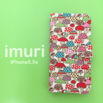 iPhone5・5s　ケース　手帳型　カラフルキノコ