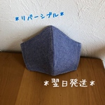 大きめ＊リバーシブル＊立体マスク＊手づくり（ブルー×ブラウンボーダー）