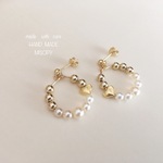 小さなハートとパールのフープピアス 