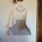 刺繍コットンローン、コットンの切り替えのドルマンスリーブプルオーバーマスク付き