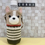 コーギー500mlペットボトルカバー《カーキ持ち手付き》