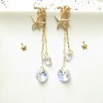 【新作】marine accessory～海の泡.。o○【イヤリング】スワロフスキー     揺れる   春　夏　ロングイヤリング/ネジバネ式イヤリング