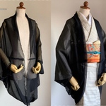 Sale ふんわり夏の羽織りもの【黒かげろう】単衣のマーガレット長羽織りトールサイズ　裄長さんへ　レース羽織コーディガンスリーブショール大判L