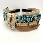 LINTON TWEED♡爽やかグリーン×ブロンズイエロー♡大人カチューシャ♡幅広