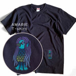 アマビエ　型染め　Tシャツ　ネイビー　ステンシル　厄除け　妖怪