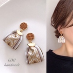 【EIMI】ラタン風カボション×タッセルリボンNo.1 ＊ ピアス/イヤリング