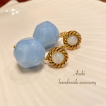 サックスブルー♡イタリア製 大ぶりピアス/大ぶりイヤリング 