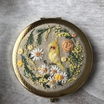 刺繍のコンパクトミラー オカメインコ