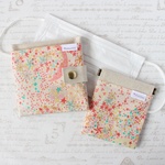 ラミネート　携帯用ボックスティッシュケース＆ばねポーチ(携帯ごみ入れ)セット【Adelajda　アデラジャ(カラフルピンク)】 (リバティ生地使用)