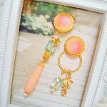 ☆Vintage☆コーラルピンク×ミントな上品アシメピアス/イヤリング