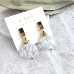 gold square × ice blue clear flower ピアス/イヤリング