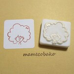 《再販》メッセージ枠　もこもこおんなのこ：消しゴムはんこ。