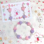 キラキラお花とハートのブレスレット・イヤリング🌸✨パープル×ピンク(キッズアクセサリー・子供・キッズ・イヤリング・ブレスレット・誕生日・ギフト・ラッピング)