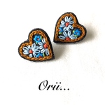 【中】デニムハート花柄刺繍ピアス/イヤリング