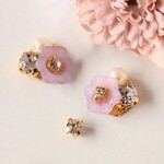 お花とビジューのノンホールピアス(樹脂イヤリング)　(262)パープル