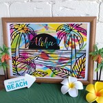 レインボーアート《ステンドグラスキルト風Vivid Beach🌴》A4サイズフレーム入り