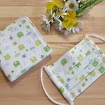 キッズ用プリーツマスク＆ガーゼハンカチ　＊カエルさん・ホワイト＊