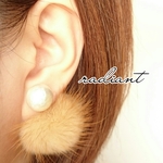 再再販⭐️キャメル⭐️ミンクボールキャッチ♡ピアス 