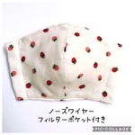 再販✩.*˚いちご柄の立体マスク 子供サイズ ノーズワイヤー フィルターポケット付き♡