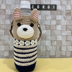 コーギー500mlペットボトルカバー《ネイビー持ち手付き》