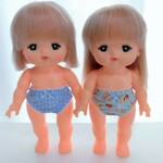 メルちゃんサイズ　パンツ２枚セット　ケーキ柄と水色水玉　服　パンツ