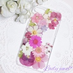 押し花iphoneケース＊sweet pink garden＊スマホケース 名入れ可能  ラメ・ホロ・スワロフスキー無料 [受注製作]