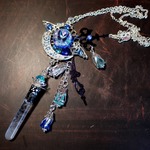 ストームグラス付スチームパンク風ネックレス／月女神の伝言(蒼)